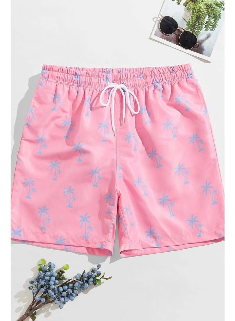 Angelsin Men's Basic Standard Size Stylish Palm Printed Swimsuit with Pocket Swim Shorts - Image 1